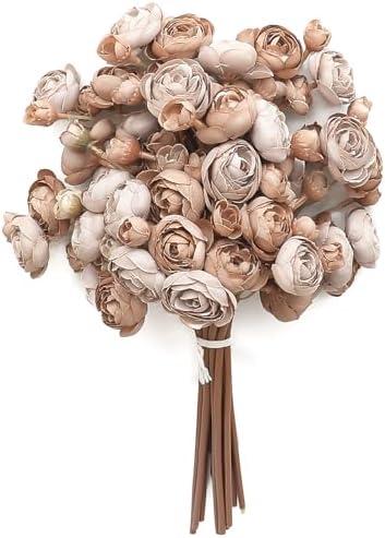 Floroom Ranunculus Artificial Flowers 3 Pcs Taupe Brown Faux Silk Mini Ranunculus Bulk Fake Wedding Filler Flowers for DIY Bouquets, Centerpieces, Bridal Shower Decorations & Arrangements