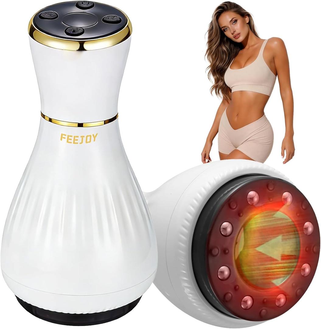 Electric Lymphatic Drainage Massager with Pulse Therapy & Heat 12-Level Cupping Massage Device for Cellulite Reduction, Body Sculpting, Deep Tissue Pain Relief & Muscle Recovery, White