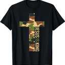 Jesus Is King Cross Christian Camo Camouflage Hunting God T-Shirt (Small, Black)