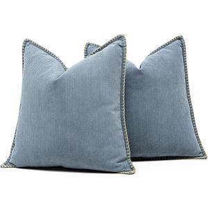 Dusty Blue Textured Throw Pillow Cover 22x22 Set of 2 Decorative Chenille Pillow Cover with Stitched Edges, Neutral Farmhouse Pillow Case for Couch Sofa Living Room Bedroom Accent Decor