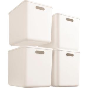 4 pack large plastic White storage bins with Lids, Toy Box Chest with HandleOrganizer Containers Baskets for Baby,NurseryShelvesPlayroom, BedroomOffice,Closethome (White, 4XL)