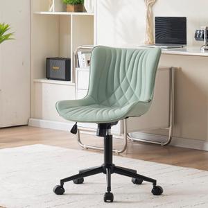 YOUNIKE Office Chair, Armless Desk Chair with Wheels, Home Office Computer Task Chairs, Modern Faux Leather Padded Vanity Chair, Adjustable Swivel Rolling Office Chair with Back, Mint Seafoam Green