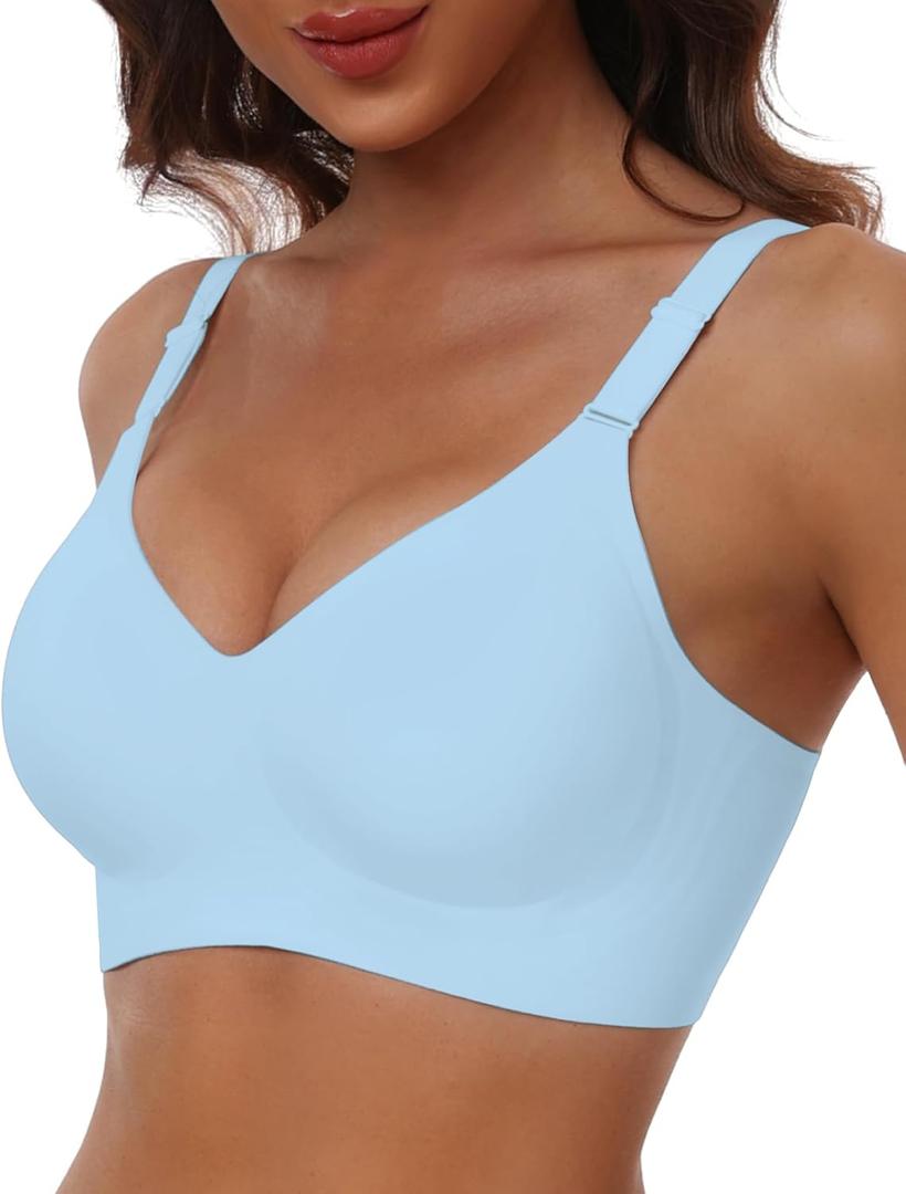 HORISUN Comfortable Seamless Full Coverage Bra for Women Wireless Bras with Soft Support Regular and Plus Size (X-Large, Sky Blue)