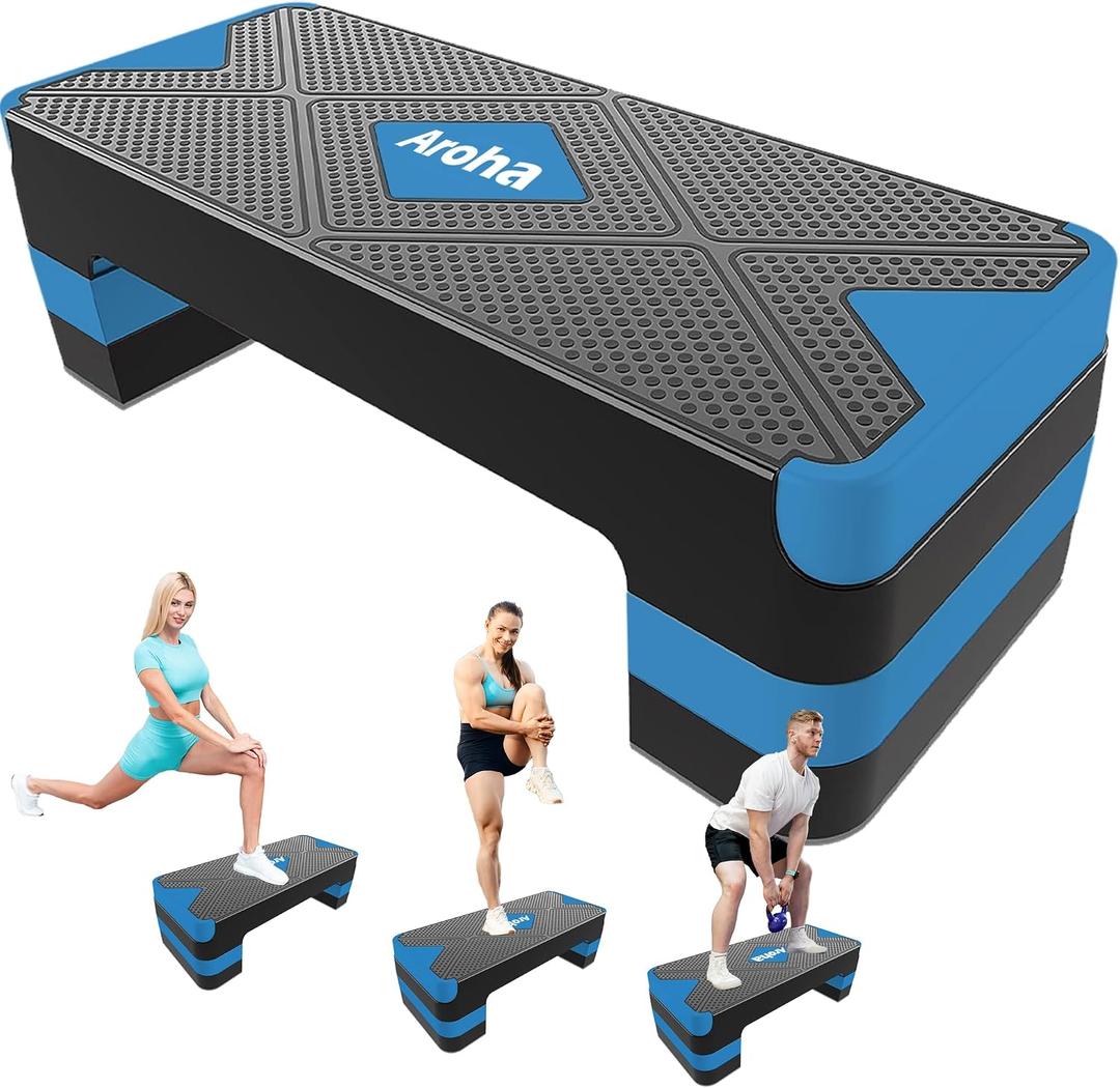 Adjustable Aerobic Exercise Step- Workout Step Platform, 26.5" Step Deck with 4", 6", 8" Height Risers, Women's Home Gym Fitness, 26.5" X 10.5"