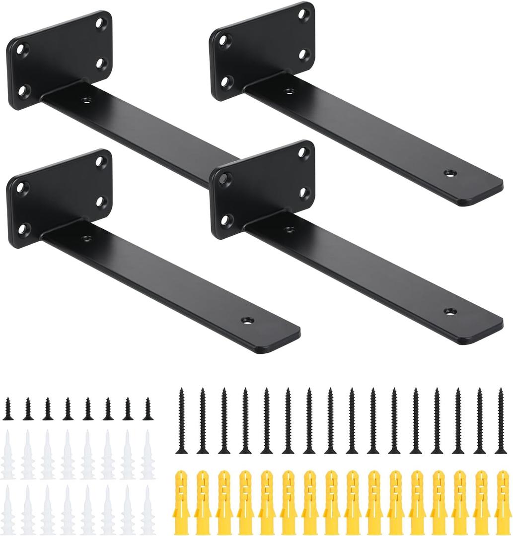 Set of 4 Wall Shelf Brackets 20 cm – Heavy Load Bracket – Invisible Shelf Attachment – Maximum Load 75 kg (Black)