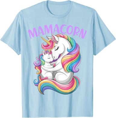 Women Mamacorn Mom Baby Girl Daughter Unicorn Mother's Day T-Shirt, Black, Medium, Baby Blue