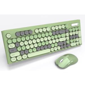 Wireless Keyboard Mouse Combo, Full Size Colorful Round Keycaps Bluetooth Keyboard with Numeric Keypad, Silent 2.4GHz Mouse, Typewriter Computer Keyboard and Mouse Set for Laptop, PC, Windows (Green)