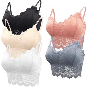 Lace Bandeau Bras with Strap Sunflower Wrapped Bralettes Deep V Neck Padded Sports Bra Bralette for Women Multipack (X-Large, pink,grey,nude,black,white)