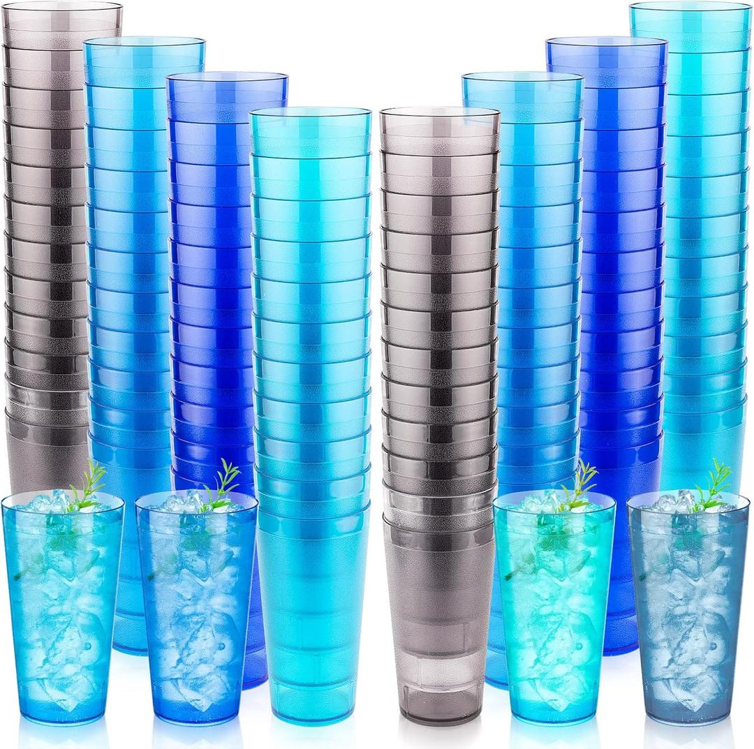 Norme 48 Pcs Plastic Restaurant Tumblers Plastic Reusable Cups Stackable Drinking Glass Dishwasher Safe Tumblers in 4 Coastal Colors for Kitchen Water(20oz)