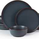 Famiware Mercury Plates and Bowls Sets, 12 Pieces Stoneware Dinnerware Sets, Dishes Set for 4, Microwave and Dishwasher Safe, Charcoal