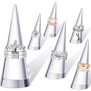Jetec 6 Pieces Clear Acrylic Crystal Ring Holder Acrylic Ring Display Jewelry Holder Wedding Display Cone Support Single Finger Rings Showcase Stand for Jewelry (Transparent) 