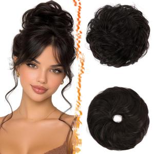 BARSDAR 2 PCS Dark Brown Messy Bun Hair Piece - Elastic Dark Brown Messy Hair Bun Scrunchies for Women - Thick Soft Synthetic Large Fluffy Donut Updo Hair Extensions Chignons Hairpieces Daily