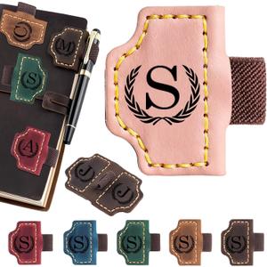 Artlaza Personalized Magnetic Leather Bookmark with Pen Holder - 26 Letters Custom Book Mark with Name Initial Engraved Book Marker for Readers, Book Lovers, Travelers - Gift for Women & Men(PinkS