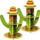 2 Pack Mexican Fiesta Cupcake Stand Party Decorations, Cactus 3 Tier Cardboard Cup Cake Tower Stand Display Dessert Holder Cinco De Mayo Taco Tuesday Baby Shower Birthday Party Decor Supplies Favors