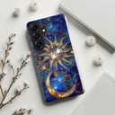 DEENAKIN for Samsung Galaxy S26 Case Cute,Aesthetic Stained Glass Moon and Sun Royal Blue, Compatible with Magsafe, Fancy Cool Retro Western Protective Slim Silicone Phone Cover for Women Girls (Blue)