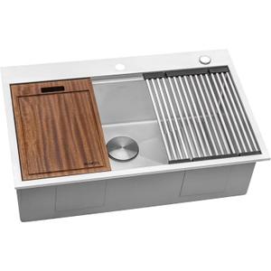 Ruvati 33 x 22 inch Workstation Drop-in Topmount Kitchen Sink 16 Gauge Stainless Steel Single Bowl - RVH8003