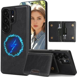 for Samsung Galaxy S26 Ultra Wallet Case Compatible with Magsafe, 2-in-1 Detachable Magnetic Card Holder PU Leather Kickstand Shockproof Cover with RFID Blocking for Galaxy S26 Ultra C1 Black