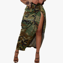 BIUPOS Women Midi Skirt Camo Skirt Cargo Skirt for Women Sexy High Split Skirt Maxi Skirts Army Fatigue Skirts Denim Skirt XXL
