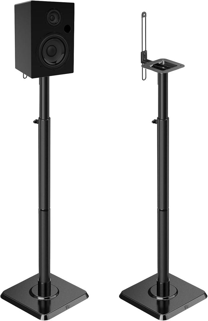 Mounting Dream Black Alloy Steel Speaker Stands, Height Adjustable Bookshelf Speaker Stand Pair, Universal Fit, 11 lbs Capacity, Set of 2 for Bose Polk JBL Sony Yamaha  42" Max Height