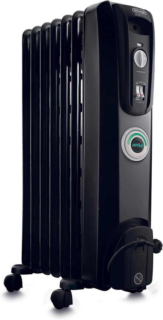 De'Longhi Oil filled Radiator Heater, 1500W Electric Space Heater for Indoor Use, Portable Room Heater, Energy Saving, Full Room Like Office and Bedroom with Safety Features, EW7707CB (Black)