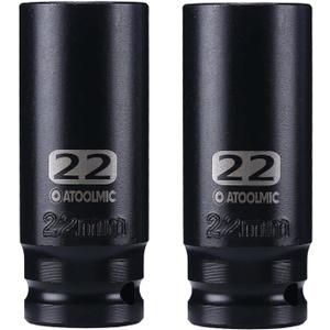 1/2"Square Drive x 22mm Deep Impact Socket Set,2PCS Metric Socket,6 Point CR-MO for Easy Removal of Axle Nut (22mm)