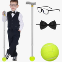 Geiserailie 4 Pcs Halloween Old Man Costumes Accessories Movie Old Pilot Set for Kids Include Telescopic Cane, Tennis Ball Feet, Black Bow Tie and Black Frame Glasses Set for Grandpa Film Cosplay
