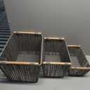 LA JOLIE MUSE Wicker Storage Baskets for Organizing, Recyclable Paper Rope Basket with Wood Handles, Decorative Hand Woven Basket Organizers for Makeup Books Shelves Living Room, Grey, Set of 3