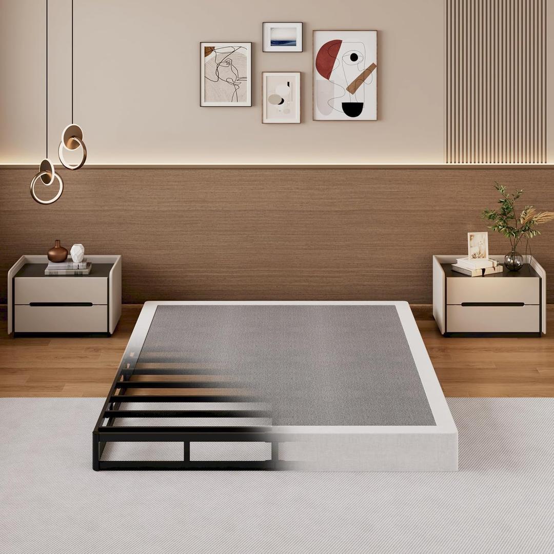 SHLAND Box Springs King 6 Inch High King Size Box Spring Strong Metal Frame Mattress Foundation with Fabric Cover, Box Spring King Size Bed, Easy Assembly