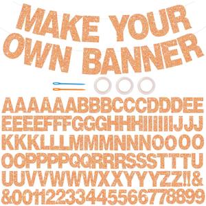 BEISHIDA 116 PCS A-Z DIY Letter Banner Kit Make Your Own Banner Including 111 Letters and Numbers 3 Rope and 2 Threading Device,Customized for Birthday Graduation Wedding Decor Light Orange