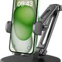 APPS2Car Phone Stand for Desk [No Dropping Stable Triple-Clamp Holder] Adjustable Height 360 Degree Rotation Heavy Base Thick Case Friendly, Multifunctional Cell Phones Stand for iPhone Android Phones