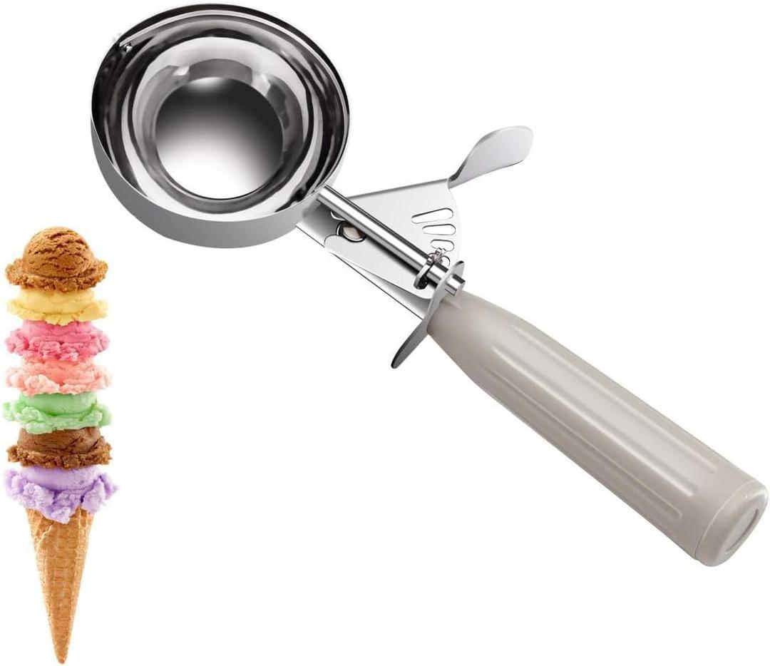 Commercial-Grade Ice Cream Scooper 3.25 oz, 18/ 8 Stainless Steel Cookie Scoop with Plastic Handle, Portion Control Disher Scoop for Bakeries, Restaurants & Dessert Shops, #10, Ivory