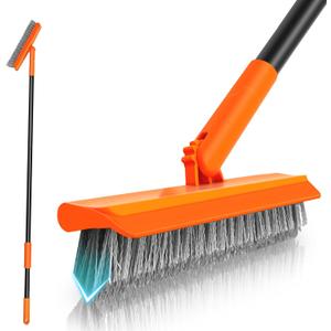 NEWE Grout Brush with Long Handle, Swivel V-Shaped Floor Scrubber with Squeegee, Crevice Cleaner Tool for Tiles Bathroom Kitchen Patio Shower Corners Baseboards
