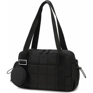 CAMTOP Mini Gym Bag for Women, Small Gym Tote Bag Puffy Quilted Sports Duffel Bag with Wet Compartment and Coin Purse Duffel Bags Dance Yoga Workout Bag (Black)