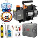4.5 CFM AC Vacuum Pump and Gauge Set,for Mini Split/HVAC/Auto Systems,Manifold Gauge Kit fits R134a R12 R22 R410a,with Leak Detector,Core Depressor Valves,R134a Can Tap,Storage Case