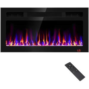 31 Inch Electric Fireplace Recessed and Wall Mounted, Fireplace Heater and Linear Fireplace, Ultra-Thin Electric Fireplace, Low Noise, with Timer, Remote Control, Adjustable 12 Flame Color, 750/1500W
