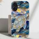 DorisMax for iPhone 16 Case - Wireless Charging Compatible - Dual-Layer Hard Shell + Silicone Cover - Shockproof Protective Phone Case with Stylish Designs for Women - Abstract Sea Turtle