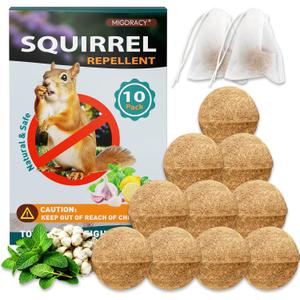 Squirrel Repellent Balls, 10 Pack Natural Plant-Based Formula, Long-Lasting Outdoor Animal Deterrent, Repel Skunk, Chipmunk & Raccoon, for Yard, Garden, Attic & Car Engine