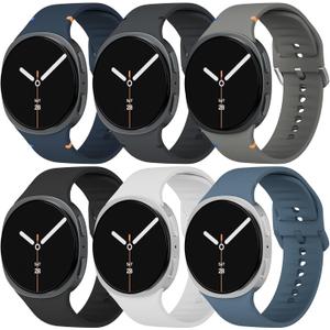 6 Pack Sport Bands Compatible with Samsung Galaxy Watch 8 Band 40mm 44mm/Galaxy Watch 8 Classic 46mm, Soft Silicone Replacement Strap for Samsung Galaxy Watch 8/8 Classic for Women Men (Army Green/Space Gray/Clay/Black/White/Blue Grey) M/L