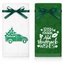 Tiamon 2 Pack Bathroom Hand Towels 29.5 x 13.8 Inches Cotton Embroidered Decorative Towels with Ribbons for Holiday Kitchen Bathroom Drying Cleaning (St. Patrick Clover)