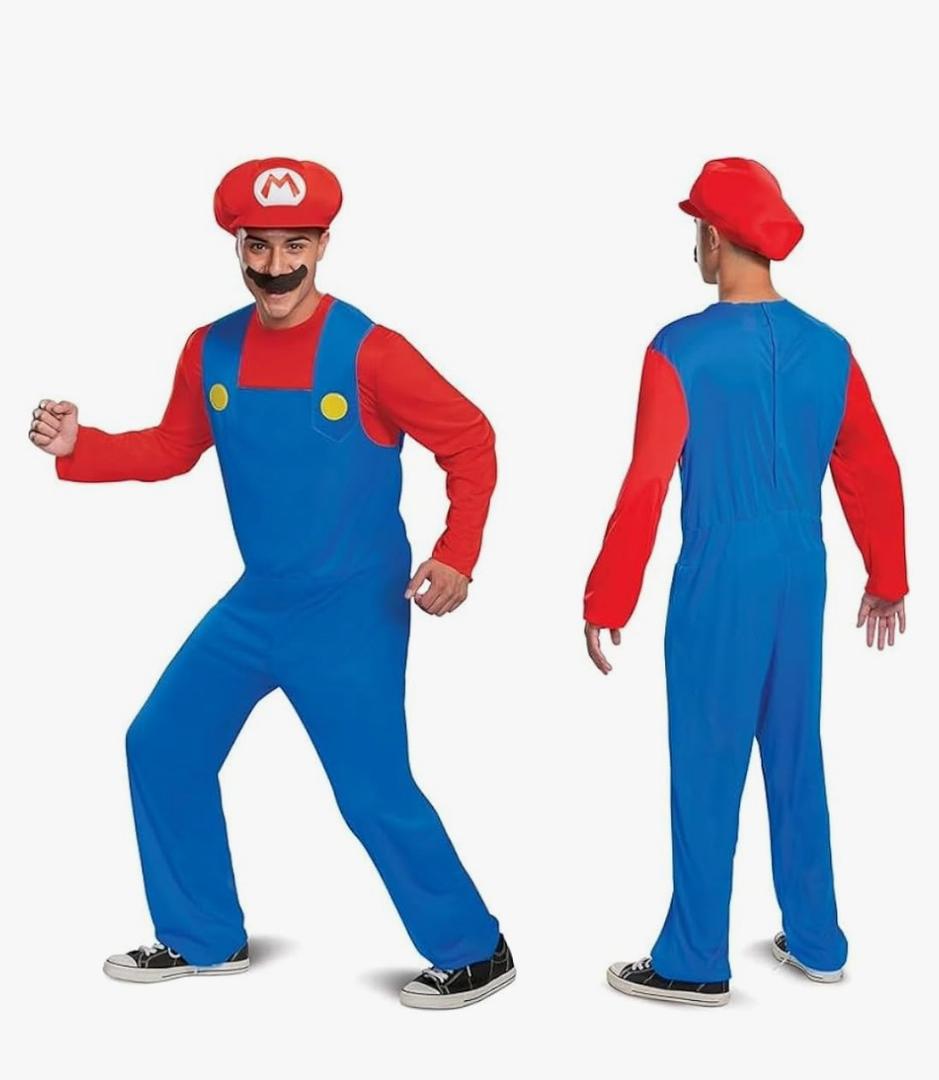 Disguise mens Mario Costume, Official Nintendo Super Mario Bros Adult Costume With Hat and Mustache Large