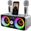 Karaoke Machine for Adults and Kids with 2 UHF Wireless Microphones,Portable Bluetooth Speaker PA Speaker System with LED Party Lights for Home Party, Picnic,Car,Outdoor/Indoor/Birthday Gifts (Grey)