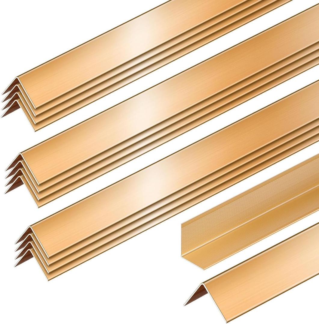 Therwen 30 Pcs Aluminum Alloy Metal Molding Corner Guards 48 x 1.2 x 1.2 Inches Wall Corner Guard Protectors with 90 Angle Door Frame Cabinet Baseboard Protector for Edge Wall Decoration (Golden)