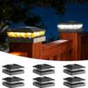 Solar Post Cap Lights Outdoor, 6 Pack Upgraded Waterproof Deck Fence Post Solar Lights for 3.5x3.5 4x4 5x5 Vinyl/Wood Posts, 10-12 Hours Warm/Cool White Glow for Garden/Patio/Porch - Black