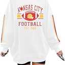 LUKYCILD Game Day Sweatshirt Football Shirt: Women Sunday Funday Football Season Long Sleeve Shirt Soccer Fans Pullover L