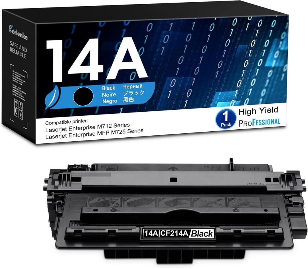CF214A 14A Black Toner Cartridge High Yield with CHIP 1-Pack Replacement for HP 14A Toner for Laser Enterprise M712 Series, MFP M725 Series Printer