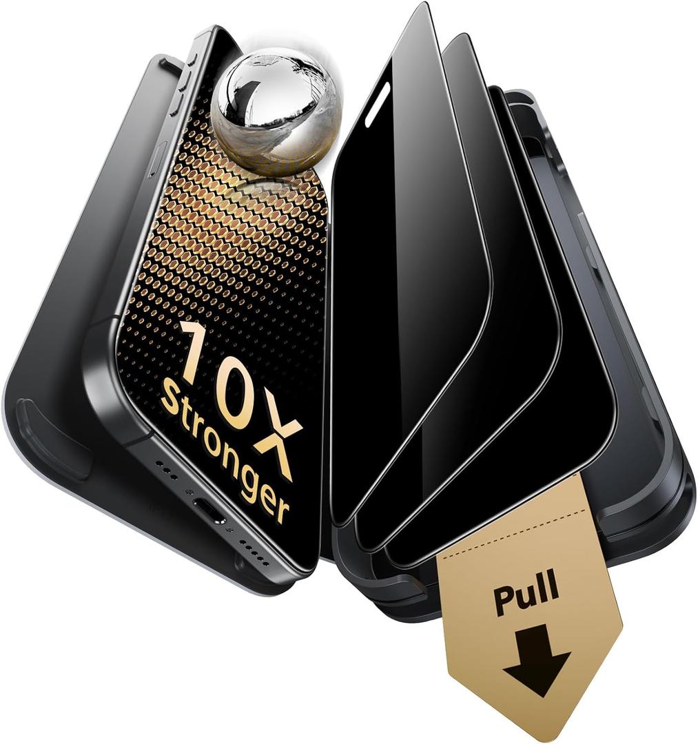 ESR Accessory Glass by Corning 3 Pack 9H+ Glass for iPhone 17/16 Pro Privacy Screen Protector, with AR Anti-Reflective Technology, Military Grade Shatterproof & Durable with UltraFit Tray