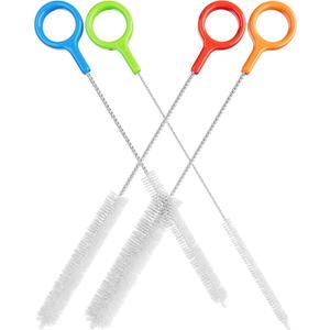 Buenalife Heavy Duty Cleaning Brushes Set of 4 - Extra Long Straw Cleaners for Metal and Plastic Reusable Drinking Straws, to Clean Small Spaces, Sippy Cups, Water Bottles - Sturdy Hard Brush Bristles (Blue & Red)