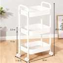 3-Tier Rolling Utility Cart Metal Cart with Lockable Wheels for Office, Living Room, Kitchen, White