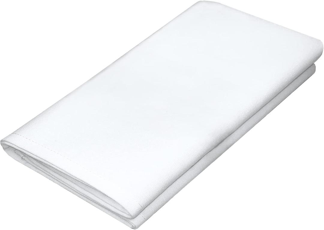 Restaurant Cloth Napkins Set of 12, Commercial Quality 20 x 20 Ins, MJS Linen Dinner Napkins Cloth Washable, Table Napkins Cloth, Non-Iron, No Fade, Easy to Remove Stains, White