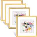 4x4 Picture Frame Set of 4, Gold Matte Thin Metal, Square Frame for Desk and Wall Mounting, Aluminum Floating Photo Frame Bulk Collage, Fit 3x3 with Mat or 4 x 4 without Mat (4 Pack)